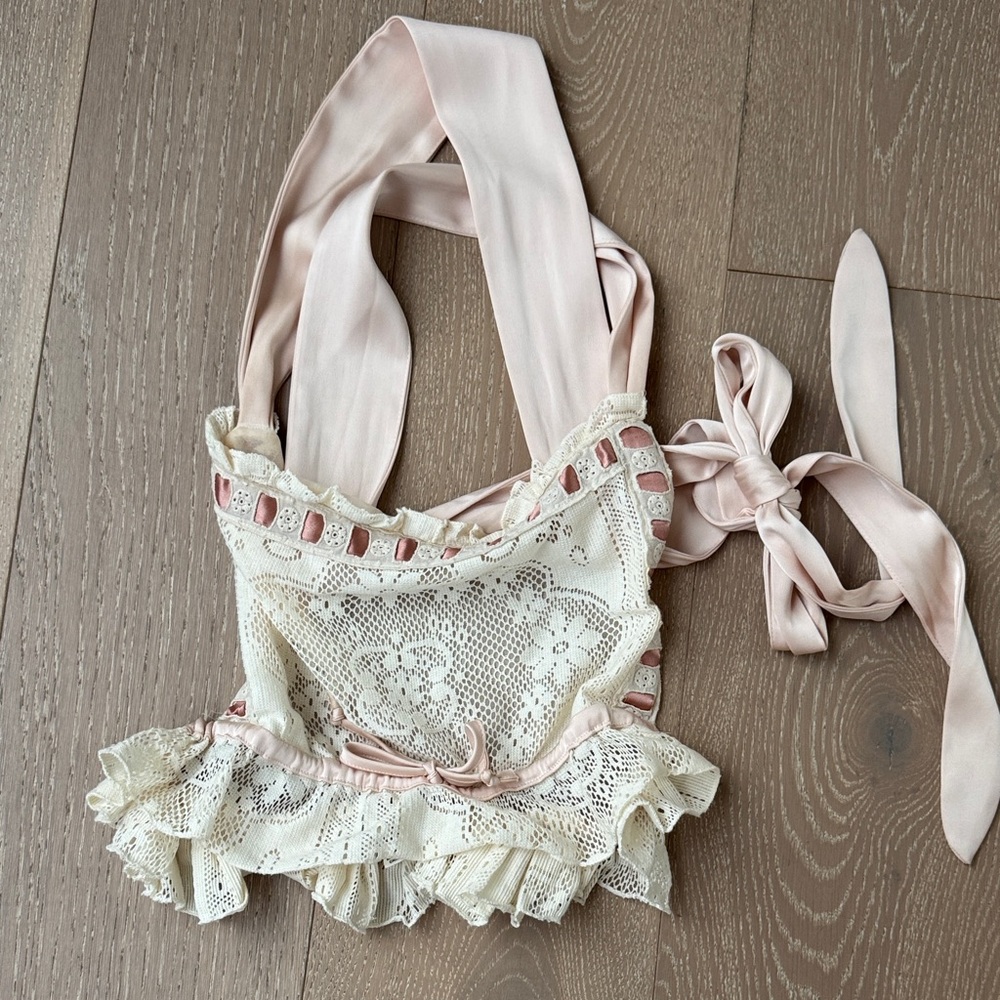 For Love and Lemons Charlotte Lace Top in Cream and Pink